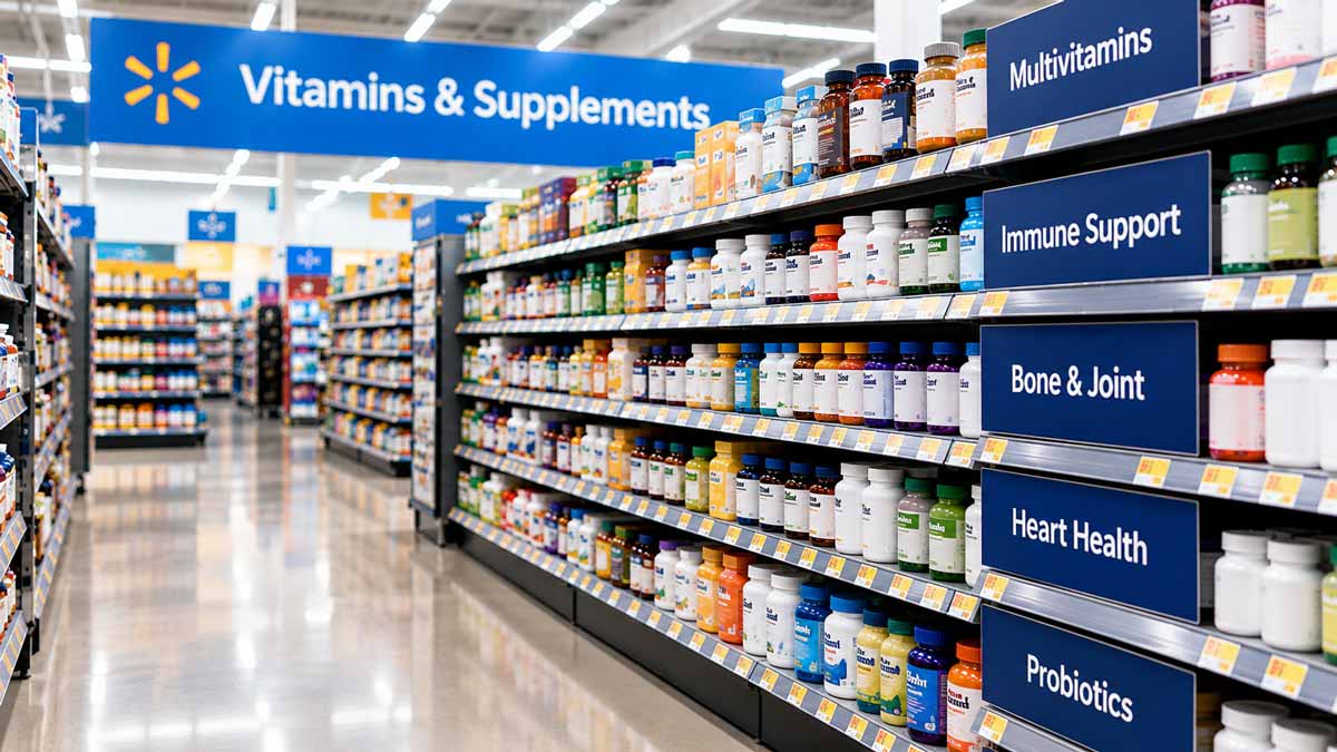 Vitamins and supplements aisle at a major retailer
